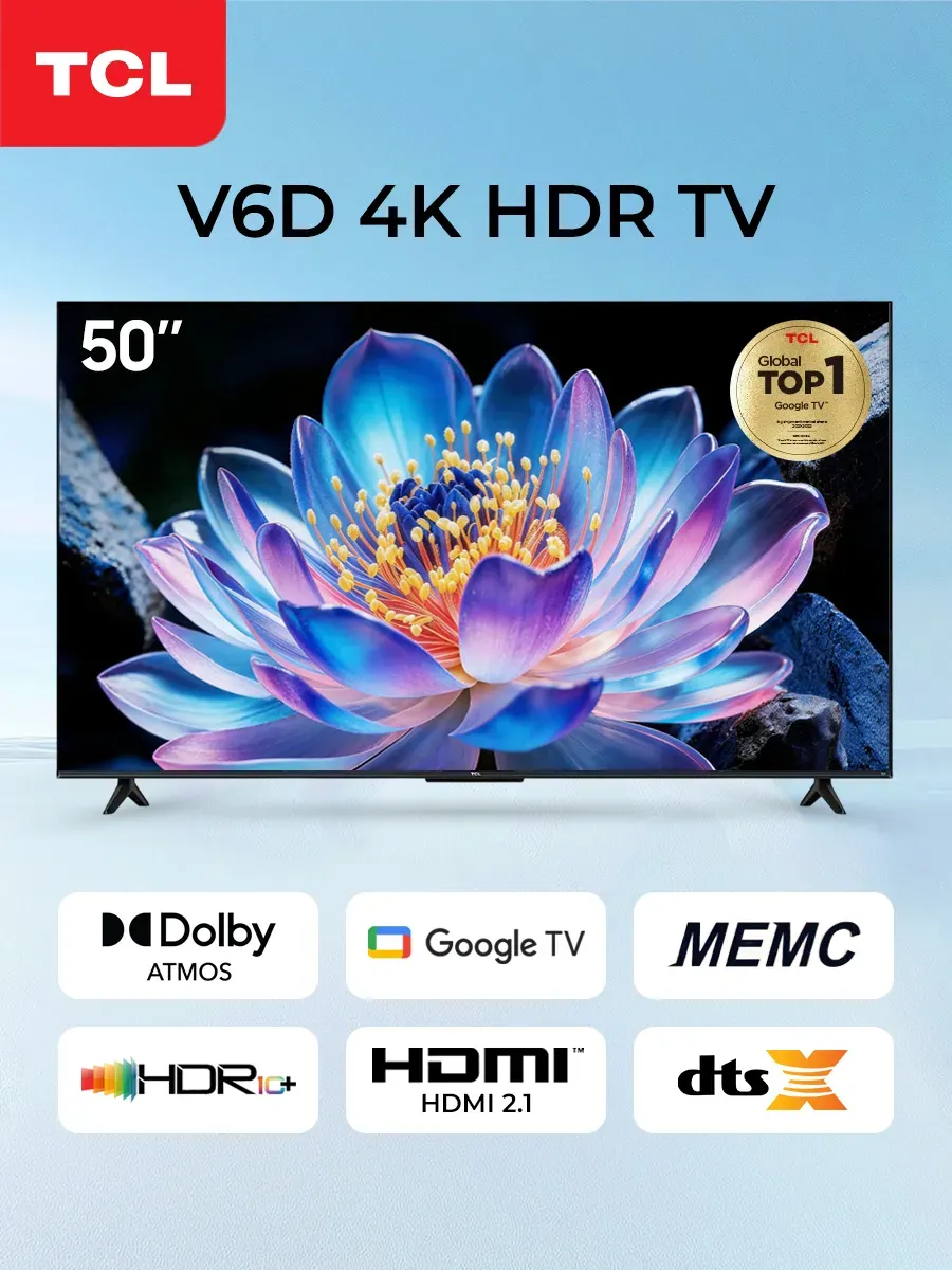 TCL Телевизор 50" 4K Ultra HD, 60 Гц, Wi-Fi, Smart TV 50V6D