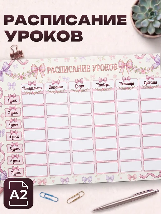 Allure Gift Расписание уроков для девочек бантики, розовый