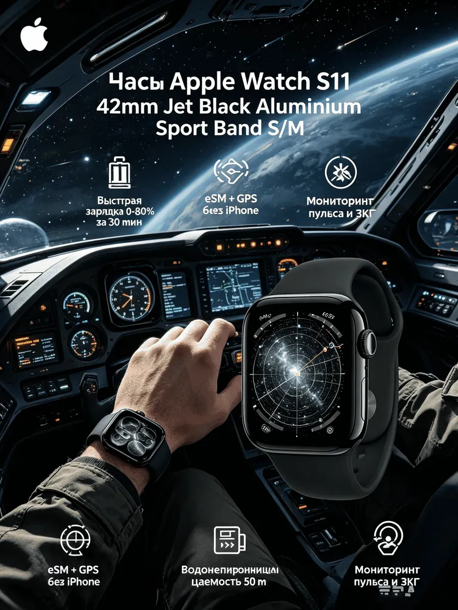 Apple S11 42mm Aluminium Sport Band Jet Black цена