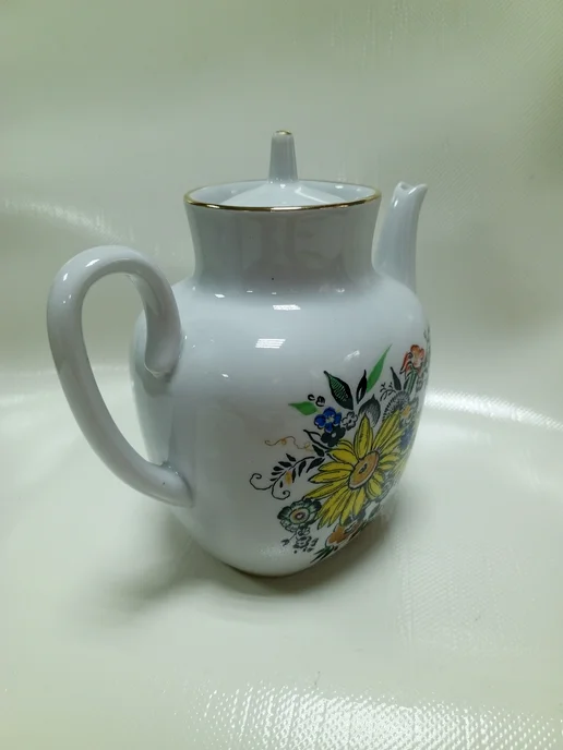Винтажный заварочный чайник. ЛФЗ .СССР, белый, фото 4