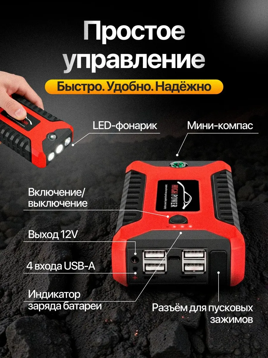Устройство пуско-зарядное бустер 99800 мАч 12V — фото 2