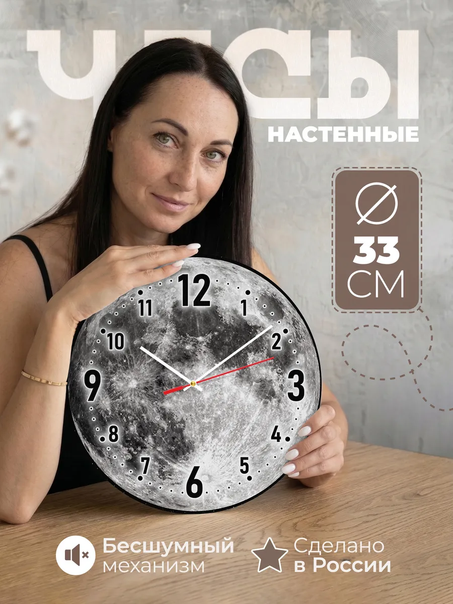 Часы настенные "Полнолуние" чёрно-белые