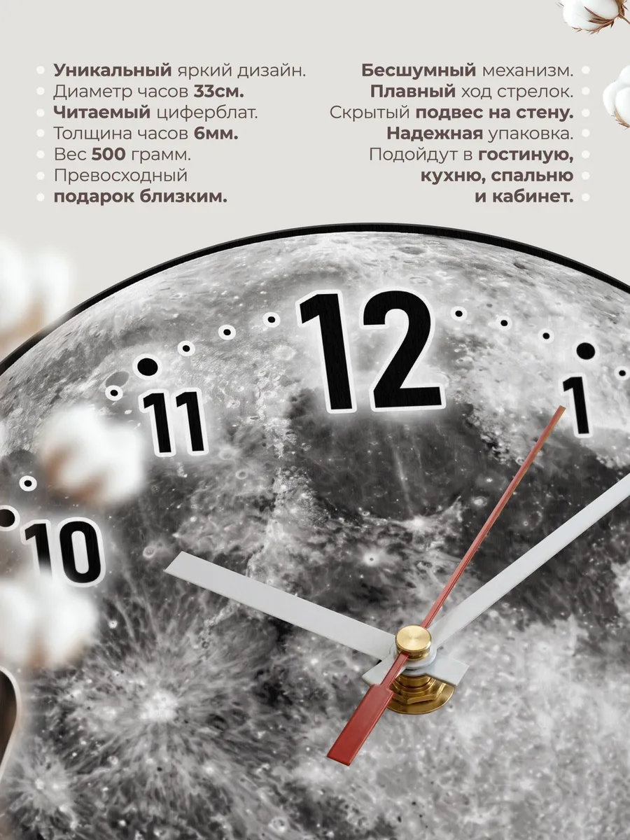 Часы настенные "Полнолуние" чёрно-белые — фото 3