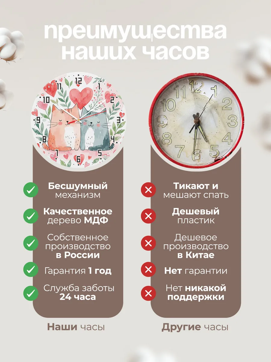 Часы настенные детские "Котики с сердечком" — фото 2