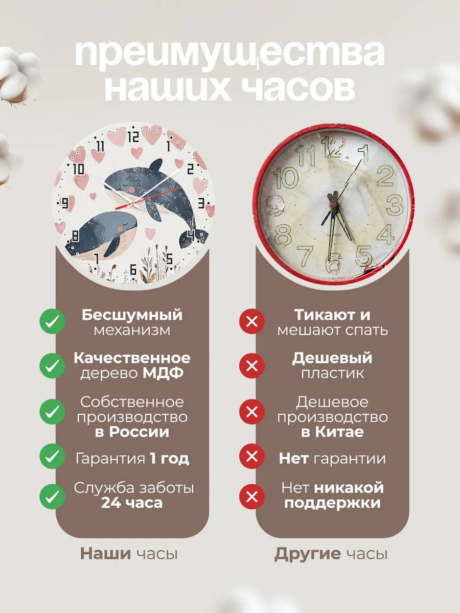 Часы настенные детские "Киты" в детскую комнату — фото 2