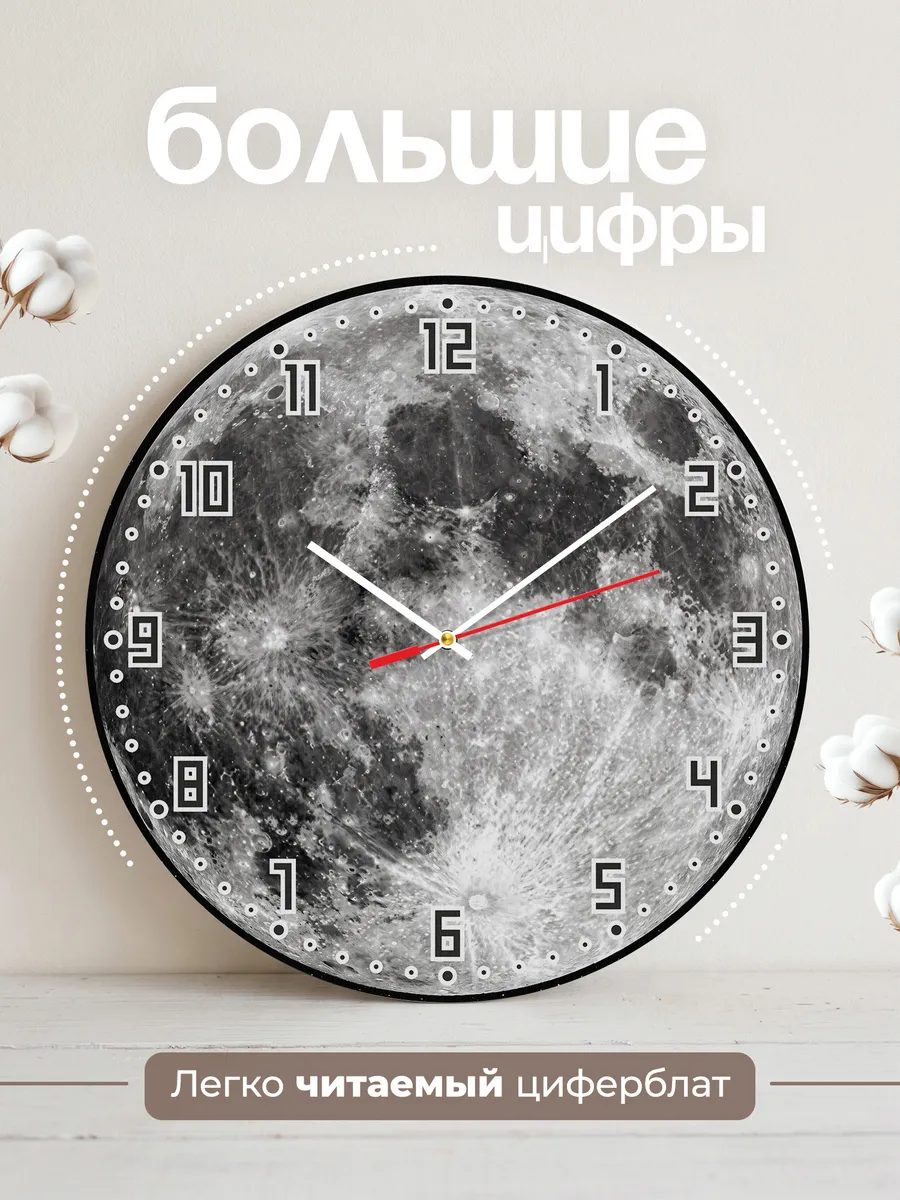 Часы настенные "Луна" чёрно-белые бесшумные — фото 4
