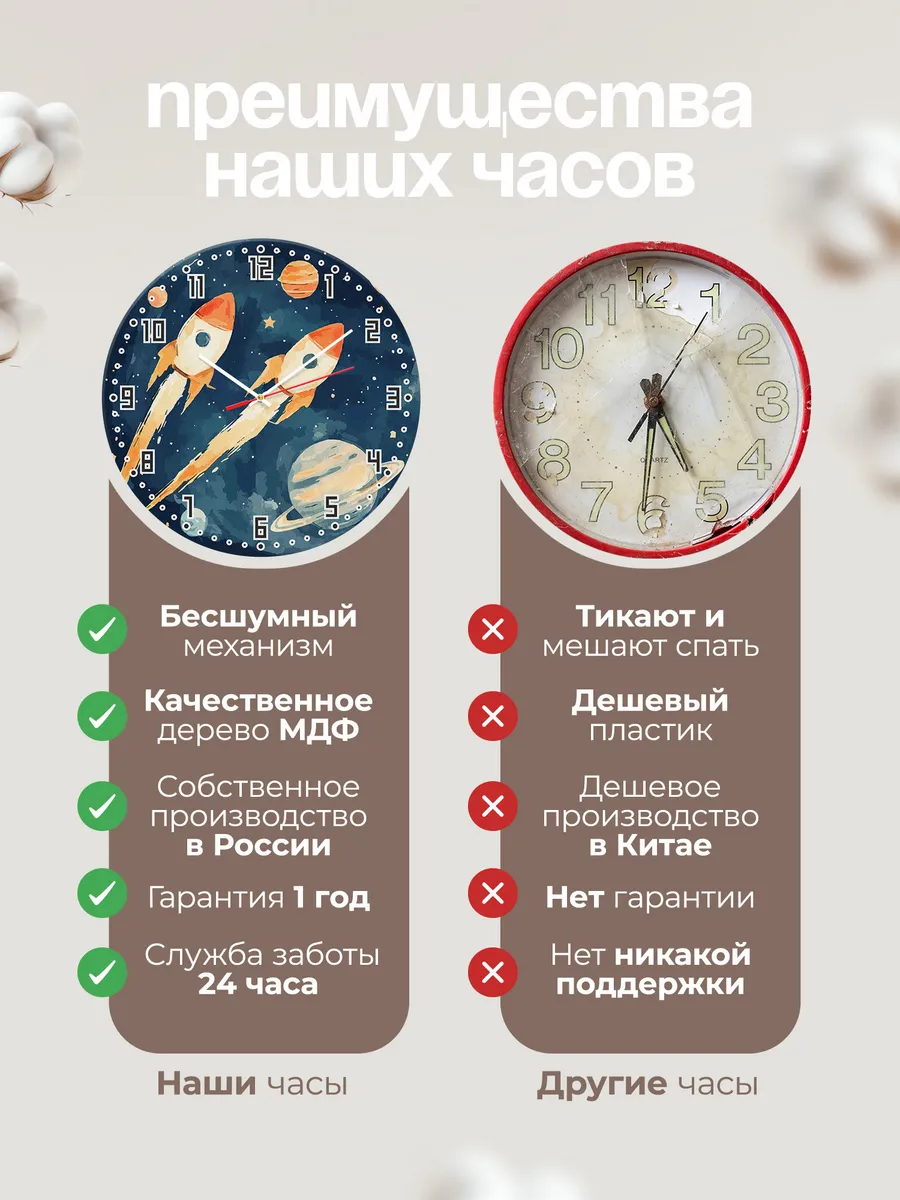 Часы настенные детские "Ракеты и планеты" космос — фото 2