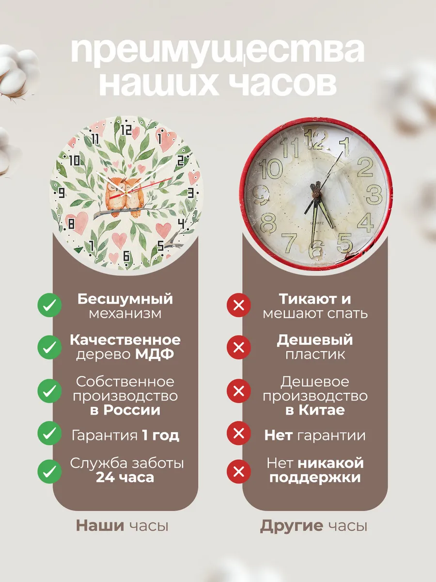 Часы настенные детские "Совята на ветке" — фото 2