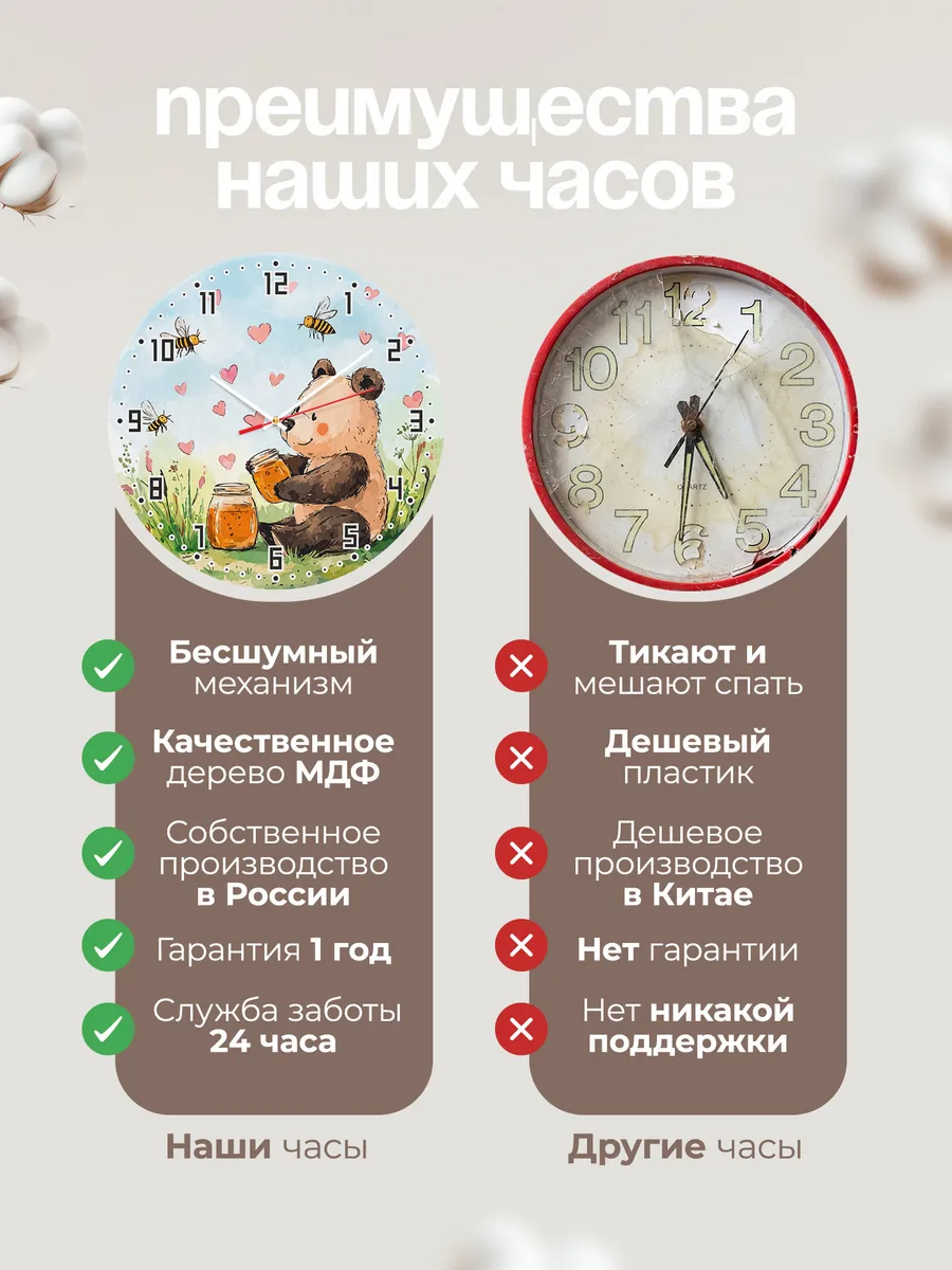 Часы настенные детские "Мишка и пчёлки" в спальню — фото 2
