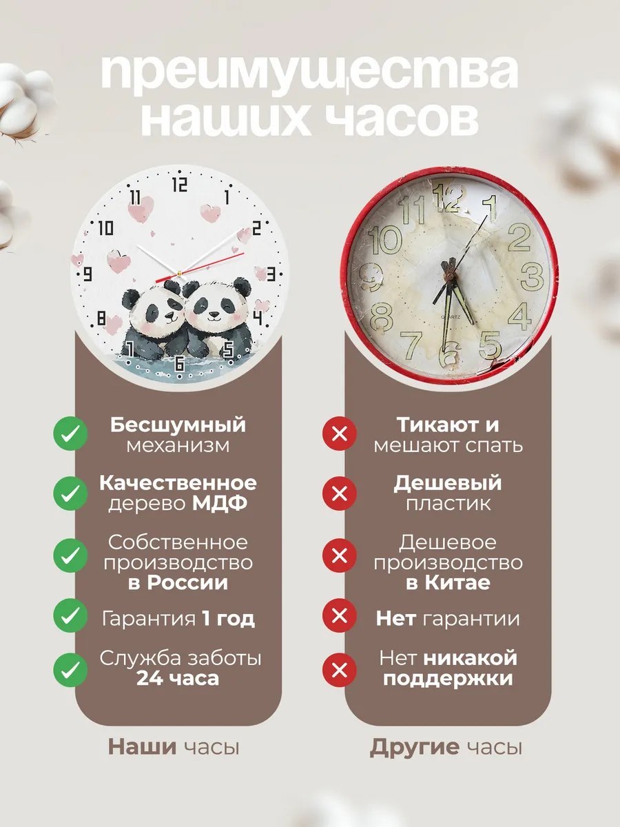 Часы настенные детские "Мишки панды" в детскую — фото 2