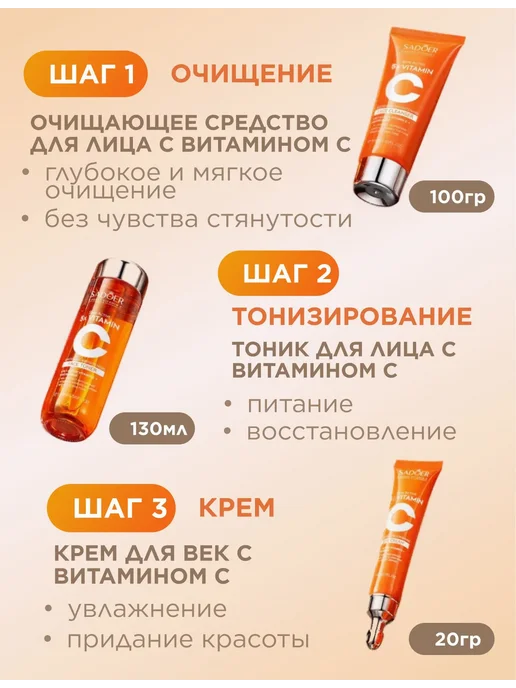 Подарочный набор уходовой косметики для лица 6 в 1, Бьюти бо, оранжевый, фото 4