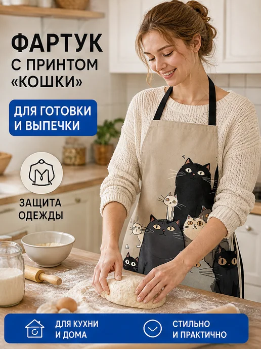 Фартук с рисунком нескольких кошек 60x80 см, водонепроницаем…, 60x80 см, фото 2