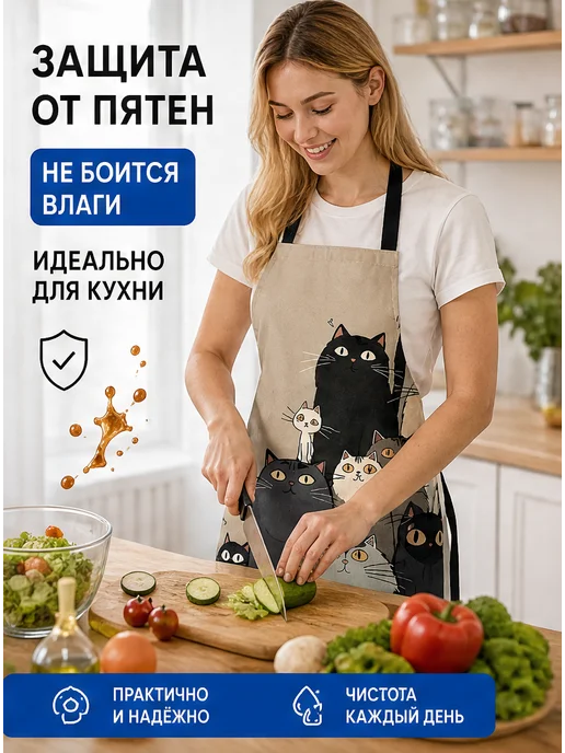 Фартук с рисунком нескольких кошек 60x80 см, водонепроницаем…, 60x80 см, фото 4