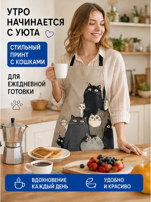 Фартук с рисунком нескольких кошек 60x80 см, водонепроницаем…, 60x80 см, фото 6