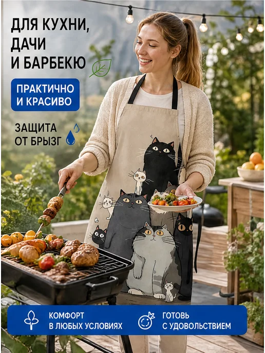 Фартук с рисунком нескольких кошек 60x80 см, водонепроницаем…, 60x80 см, фото 8