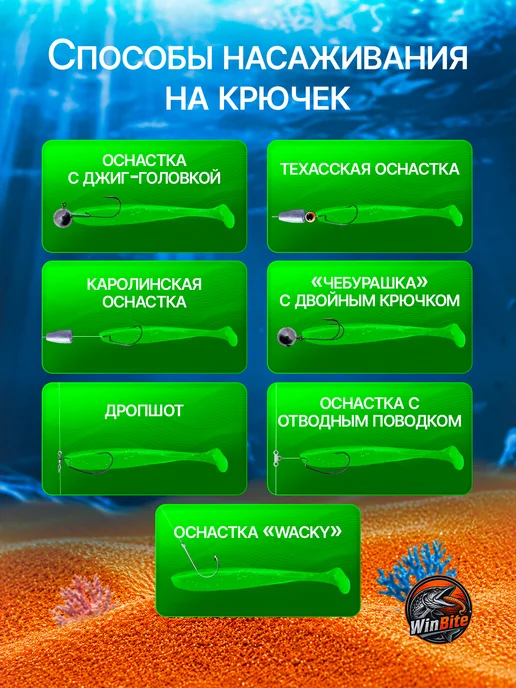 Win Bite Мягкая силиконовая приманка виброхвост для рыбалки, зеленый, фото 5