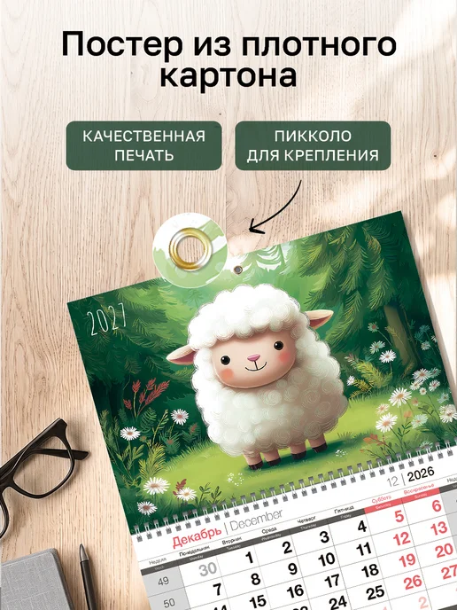 BG Календарь 2027 настенный трехблочный с курсором, белый, фото 2