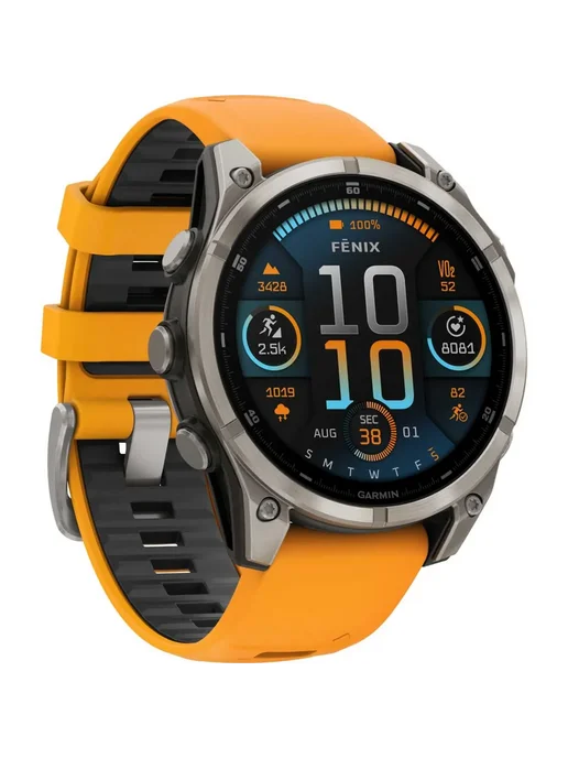 Garmin Часы Fenix 8 - 47 мм Amoled Titanium с оранжевым браслетом, оранжевый, фото 2