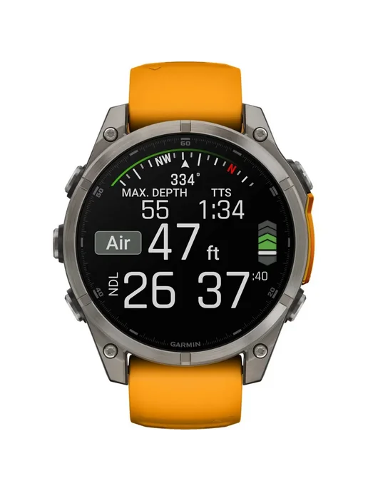 Garmin Часы Fenix 8 - 47 мм Amoled Titanium с оранжевым браслетом, оранжевый, фото 7