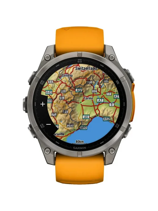 Garmin Часы Fenix 8 - 47 мм Amoled Titanium с оранжевым браслетом, оранжевый, фото 8
