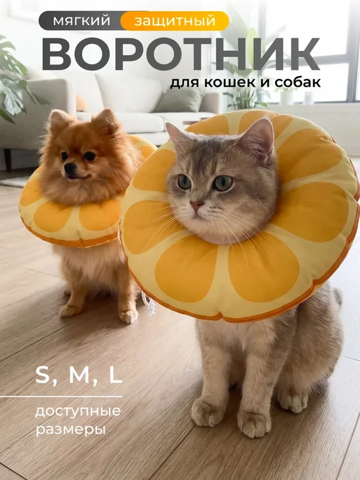 Мягкий защитный воротник для кошек и собак ветеринарный, оранжевый