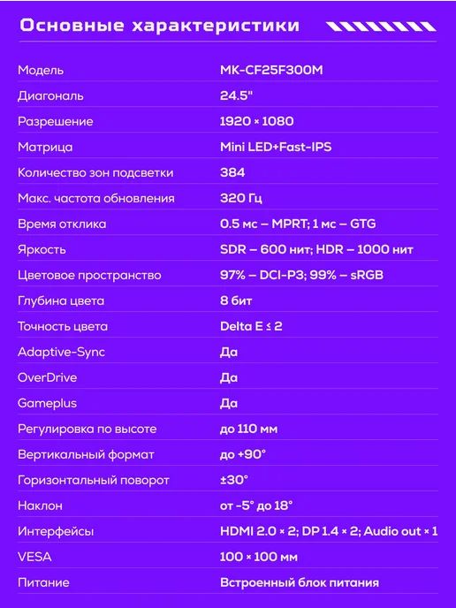 Machenike Монитор игровой MK-CF25F300M 24.5 320 Гц QD-MiniLED 384 зоны, 320Гц Fast IPS 24, фото 4