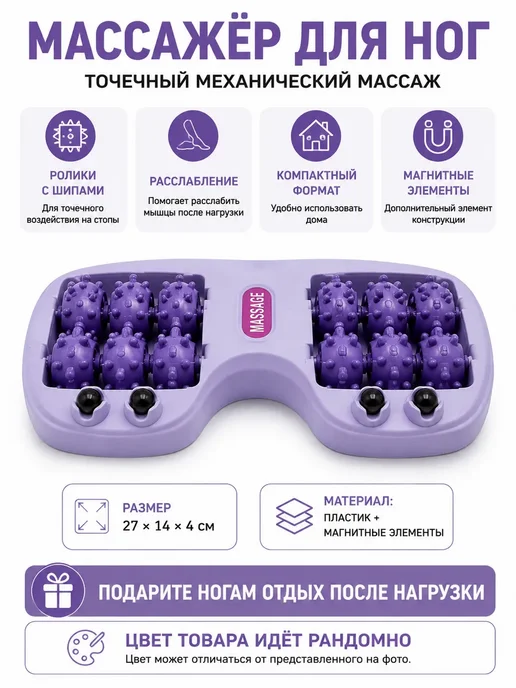 Иму95 Массажер для ног роликовый механический для стоп и пяток, фиолетовый, фото 4