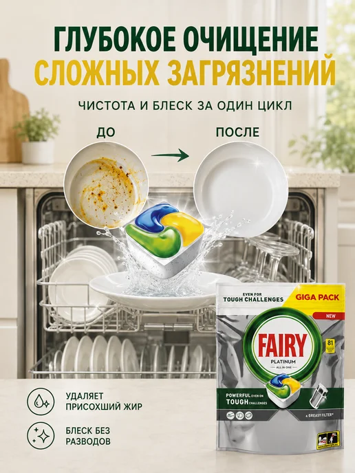 Fairy Таблетки для посудомоечных машин Platinum Lemon, 81 шт, 81 шт, фото 3