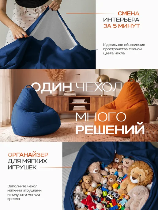 CoolBag Чехол на кресло мешок грушу 5XL микровелюр сменный, синий, фото 4