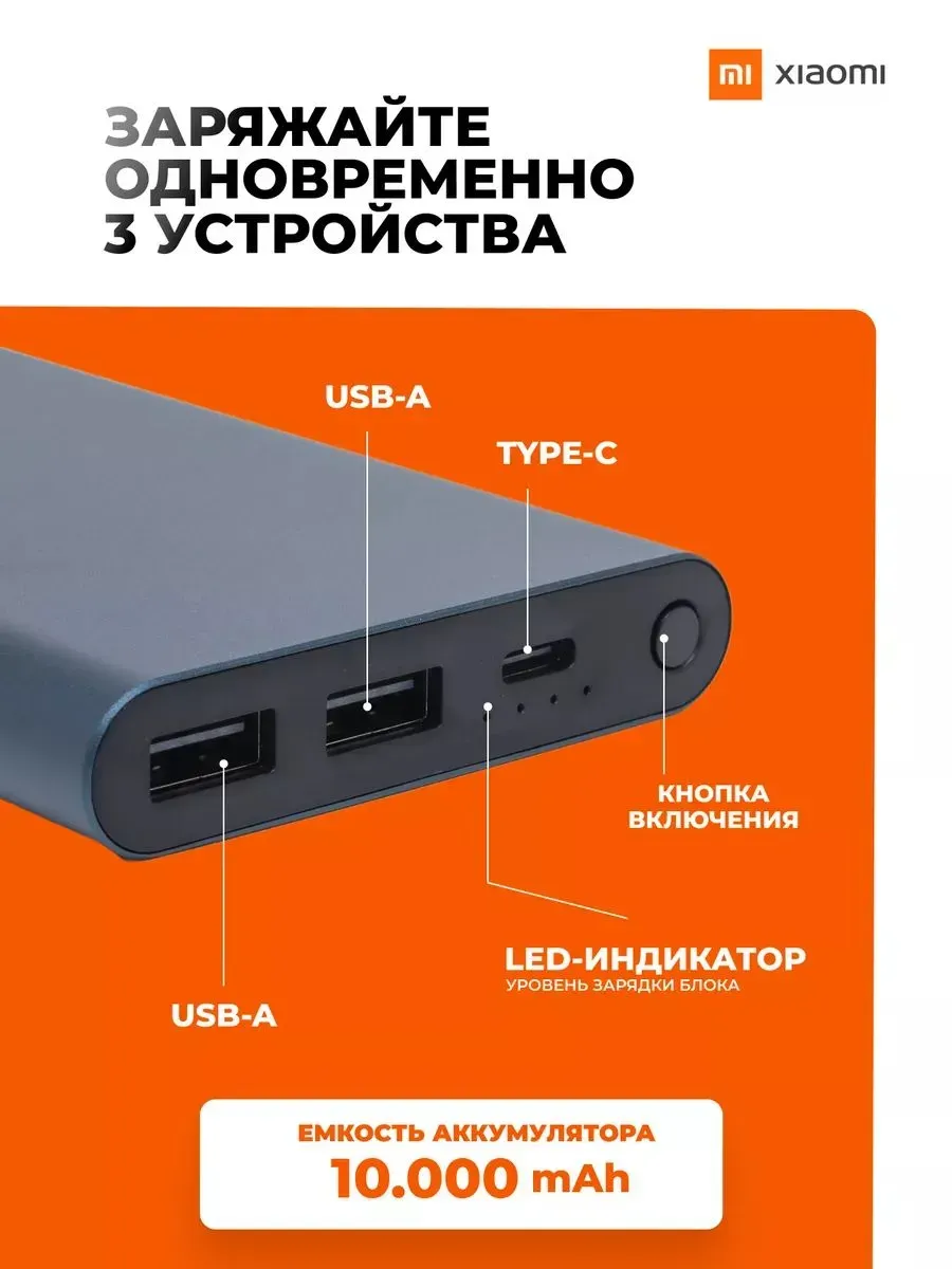 Внешний аккумулятор Повербанк Power bank XIAOMI 10000 мАч — фото 4