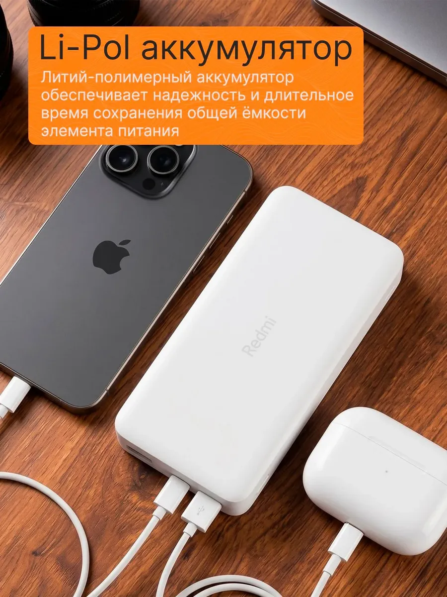 Внешний аккумулятор Повербанк Power bank REDMI 20000 мАч — фото 5