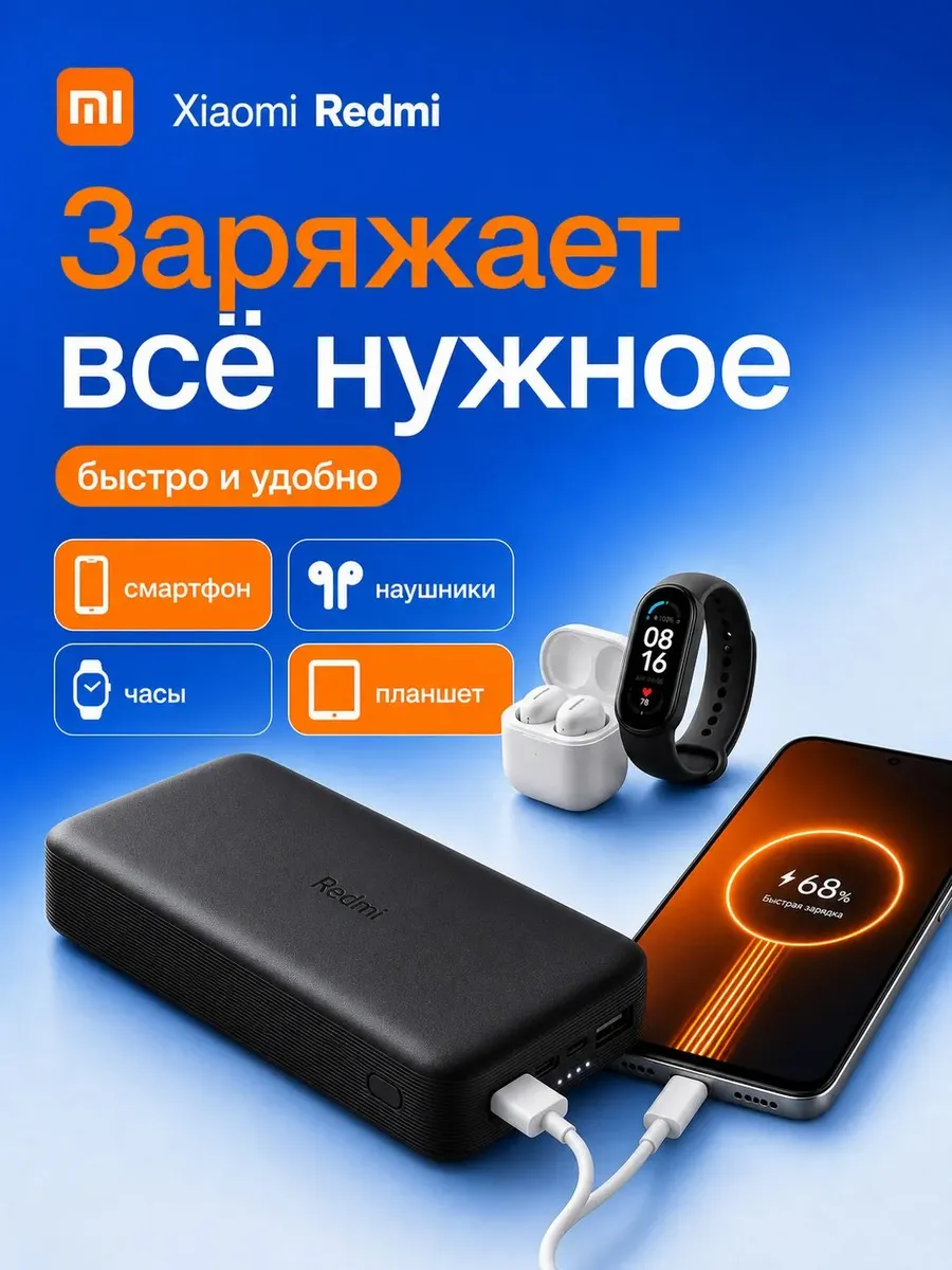Внешний аккумулятор Повербанк Power bank REDMI 20000 мАч — фото 2