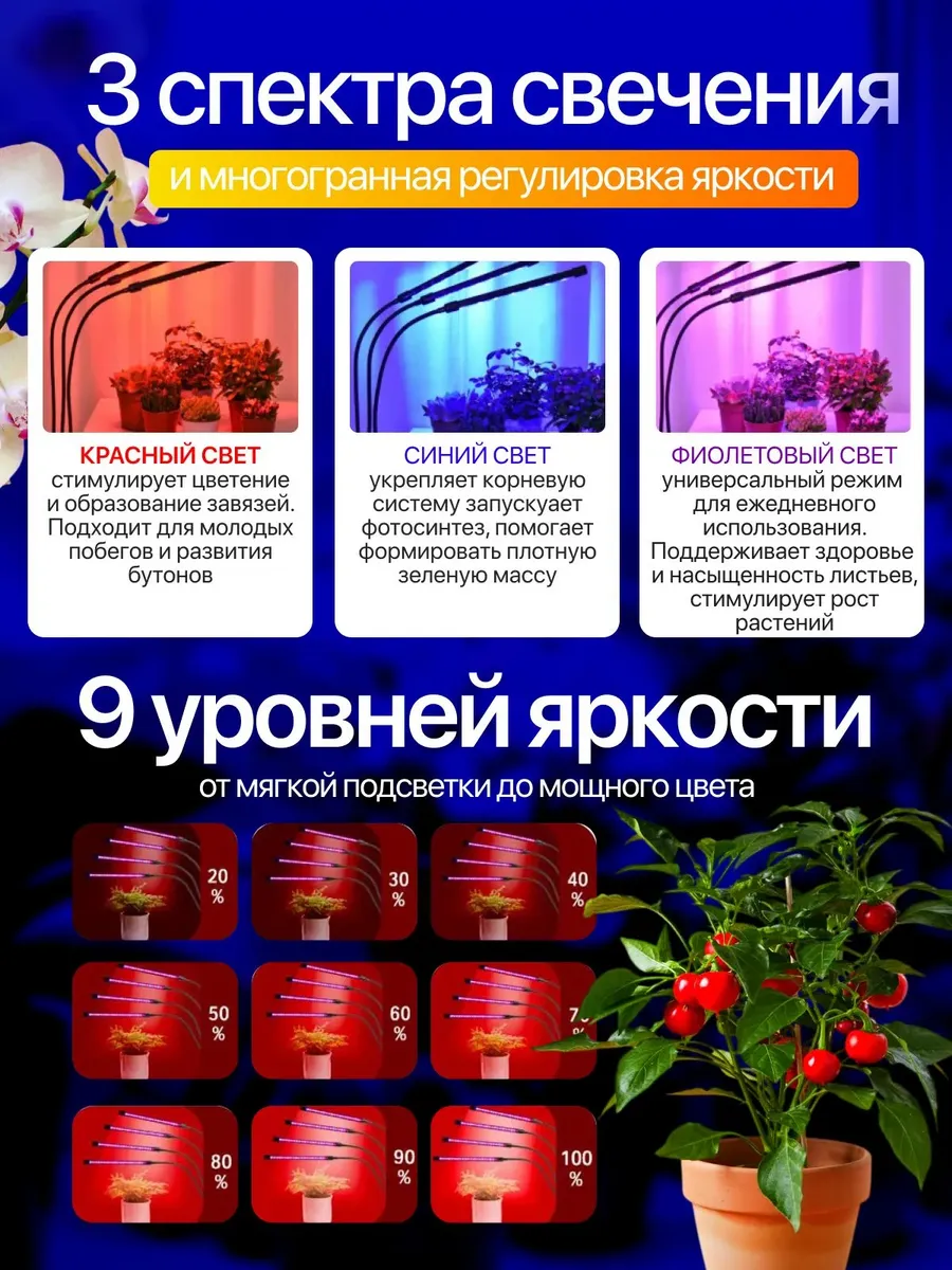Фитолампа для растений рассады и цветов на прищепке — фото 5
