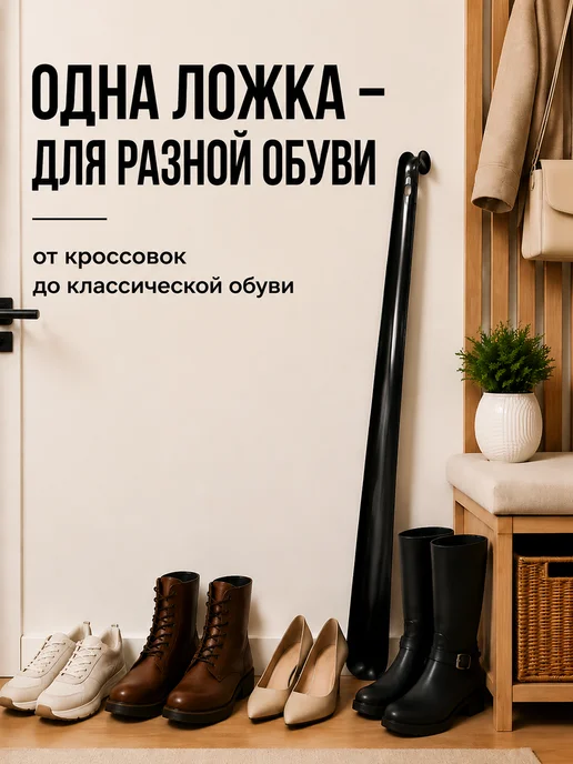 Ложка для обуви длинная пластиковая 60 см, черный, фото 4