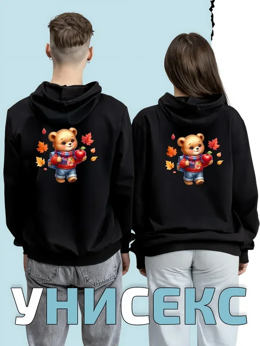 Худи с милым bear, яблоком и шарфом, черный, фото 8