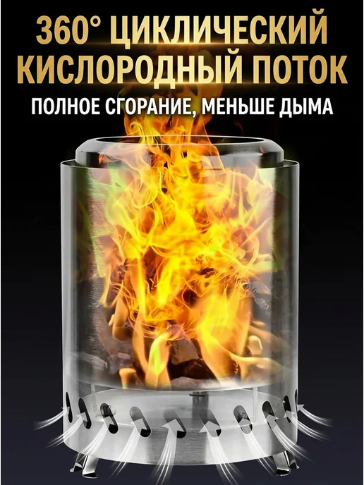 Artметалл Костровой очаг портативный бездымный из стали, серый, фото 5