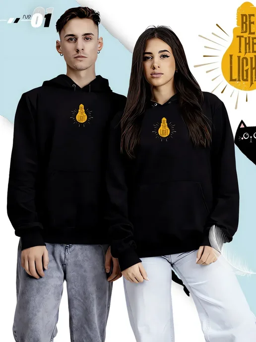 Худи лампочка Be The Light с лучами света, черный, фото 5