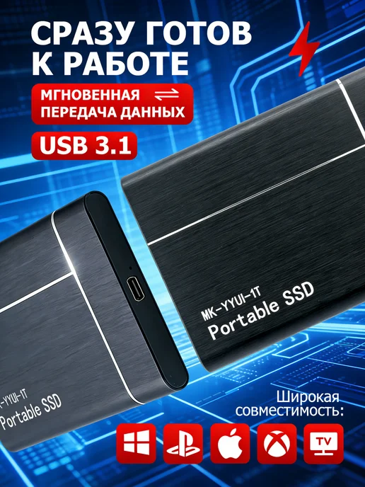Внешний жесткий диск 1 тб SSD, 1 ТБ, фото 2