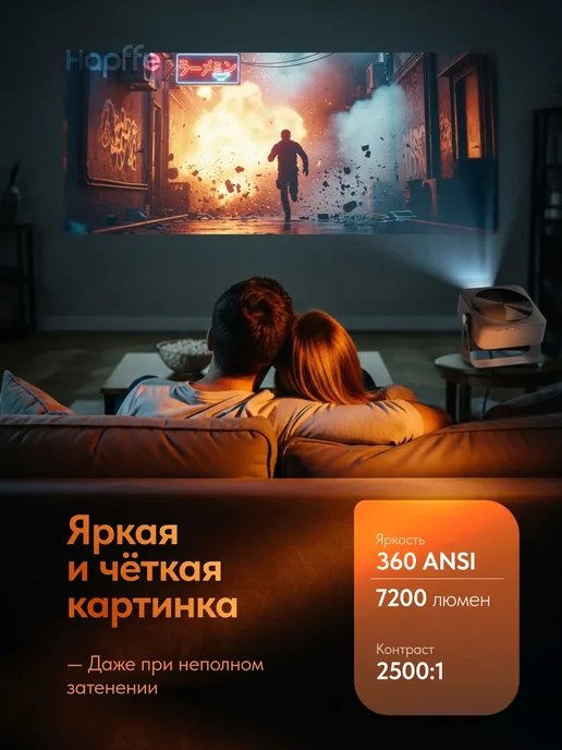 HAPFFE Проектор для фильмов на стену домашний кинотеатр, серый, фото 4