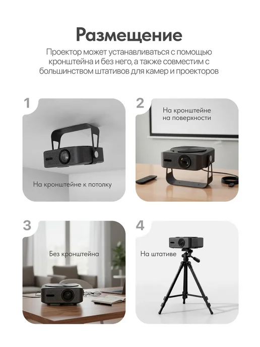 HAPFFE Проектор для фильмов на стену домашний кинотеатр, серый, фото 7