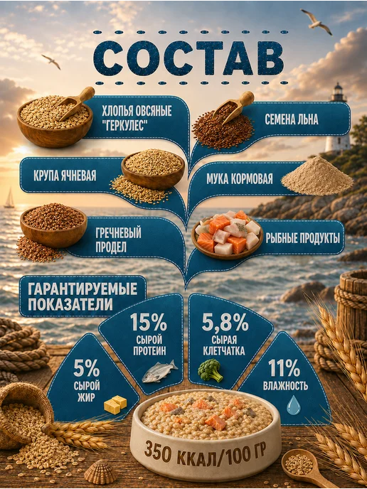 Сухой корм СибКорм Каша для собак, рыба, 20 кг, фото 2