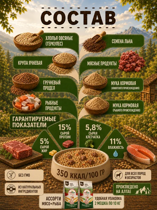 Сухой корм СибКорм Каша Ассорти для собак, 20 кг, фото 2