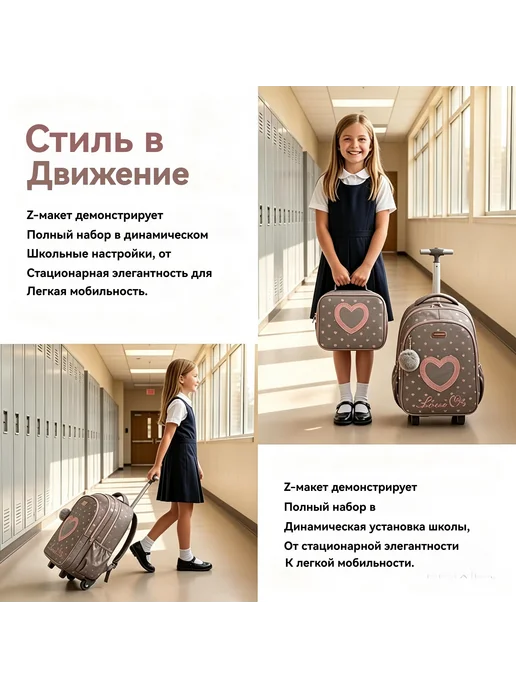 Школьный рюкзак‑тележка для девочек на колесиках, вариант, фото 7