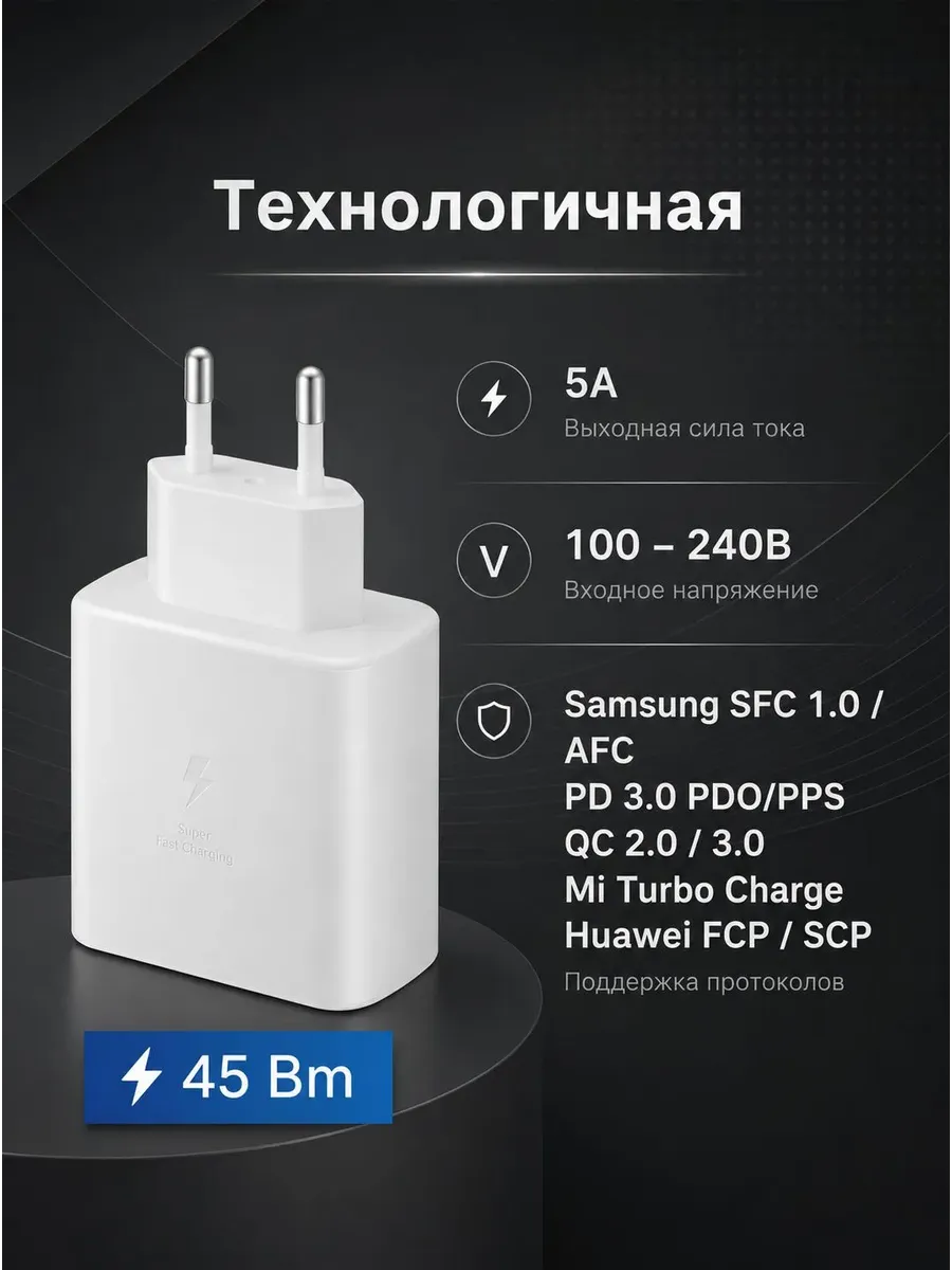 Быстрое сетевое зарядное устройство блок питания 45W — фото 5