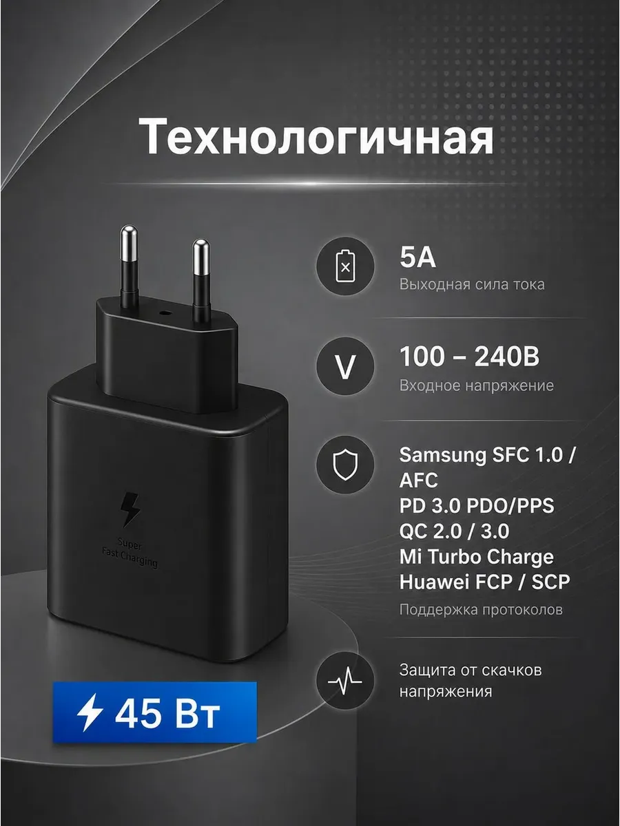 Быстрое сетевое зарядное устройство блок питания 45W — фото 6