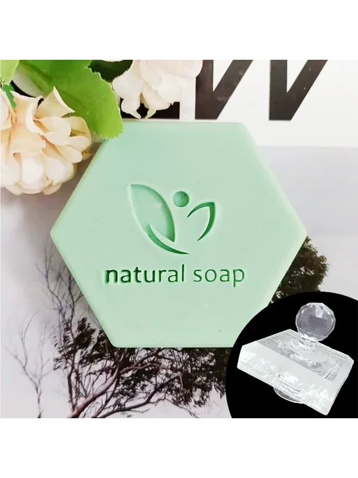 Нет бренда Штамп акриловый для мыла с ручкой, ветка с листьями, рыба