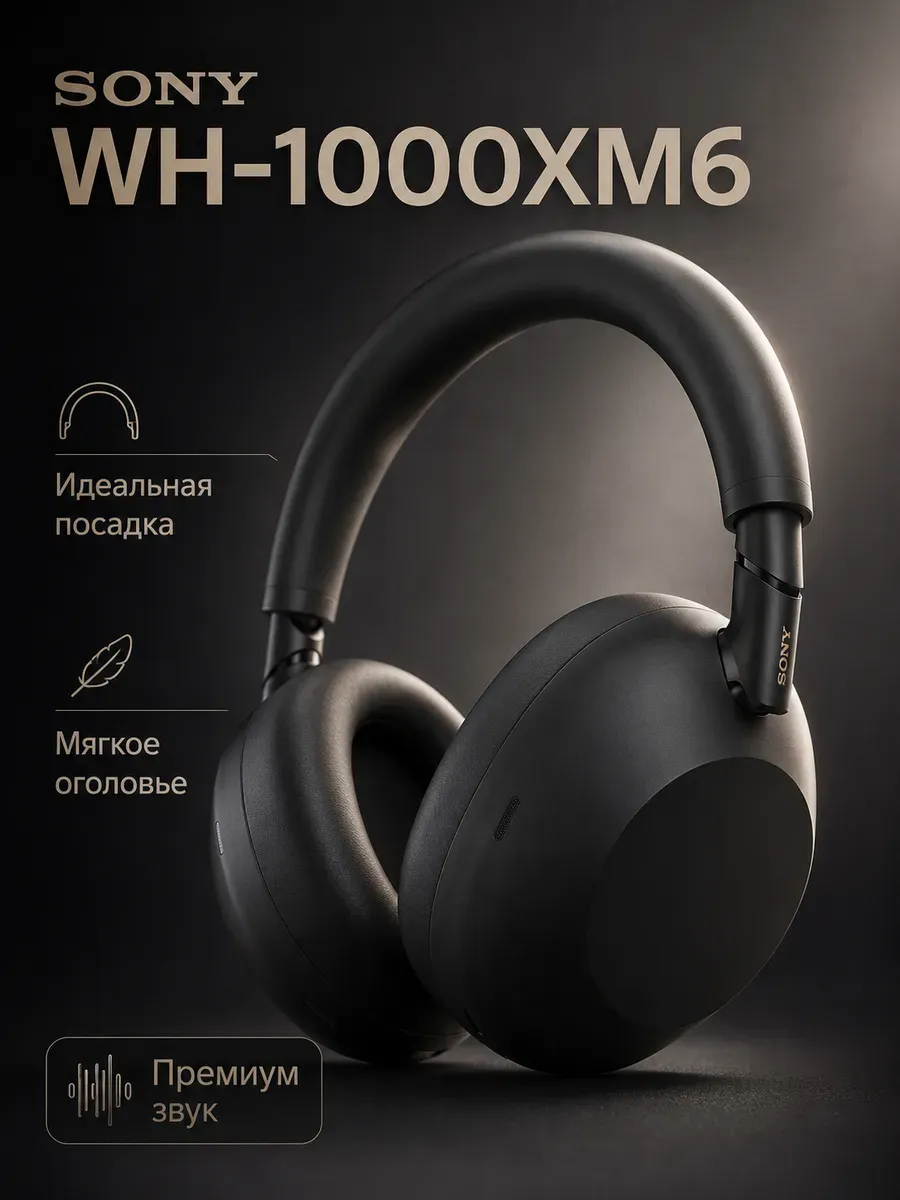 Наушники беспроводные полноразмерные WH-1000XM6 SONY 1441634523 купить за 14 659 ₽ в интернет‑магазине Wildberries