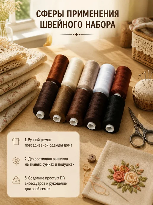 10 цветных полиэстеровых ниток для шитья и вышивания, вариант, фото 3