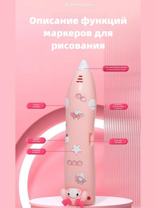 3d ручка, низкая температура, для детей,розовый,3 рулонов ра, розовый, фото 2