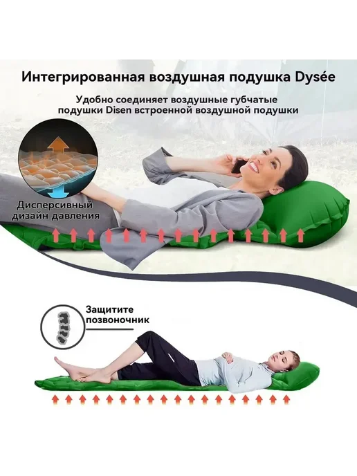 Коврик туристический, надувной матрас для кемпинга, зеленый, фото 3